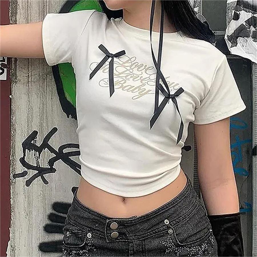 Beyaz Love To Love You Baby Fiyonk Kısa Kollu Crop