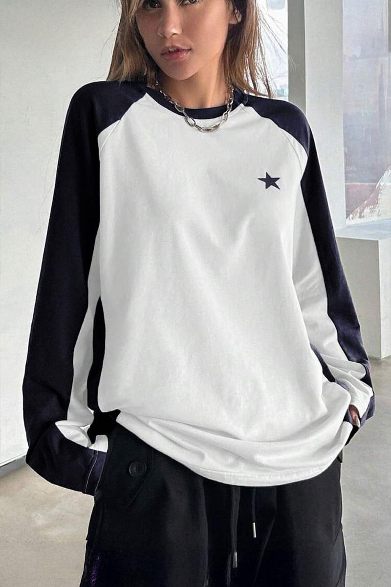 Beyaz Raglan Star Y2K Unsiex Sweatshirt