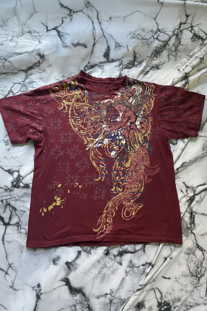 Bordo Angel Motifli Vintage Y2K Unisex T-Shirt