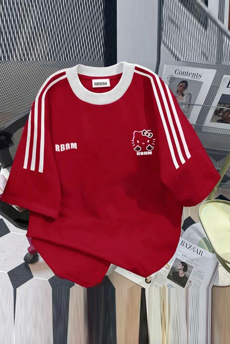Bordo Hello Kitty Şeritli Rbrm Unisex T-shirt