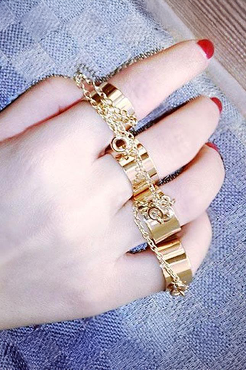 Four Finger Chain Gold Ayarlanabilir Yüzük