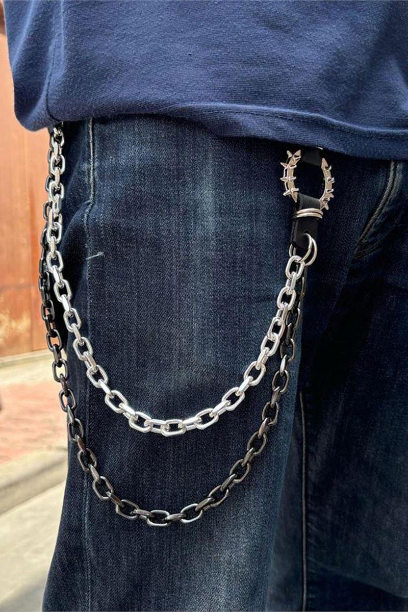 Gotik Dikenli Halka Detaylı Çift Renk Kalın Pantolon Zinciri