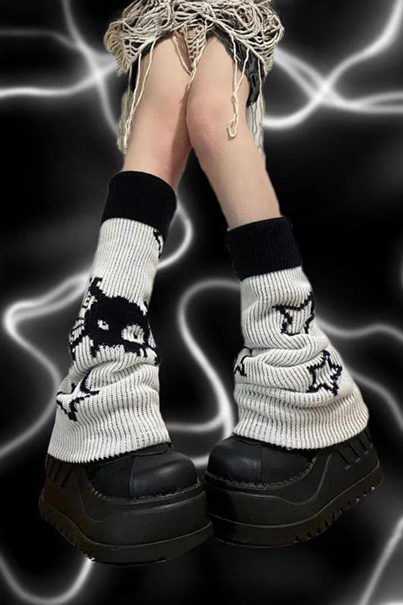 Gri Stars And Cute Monster Kışlık Kalın Bol Tozluk