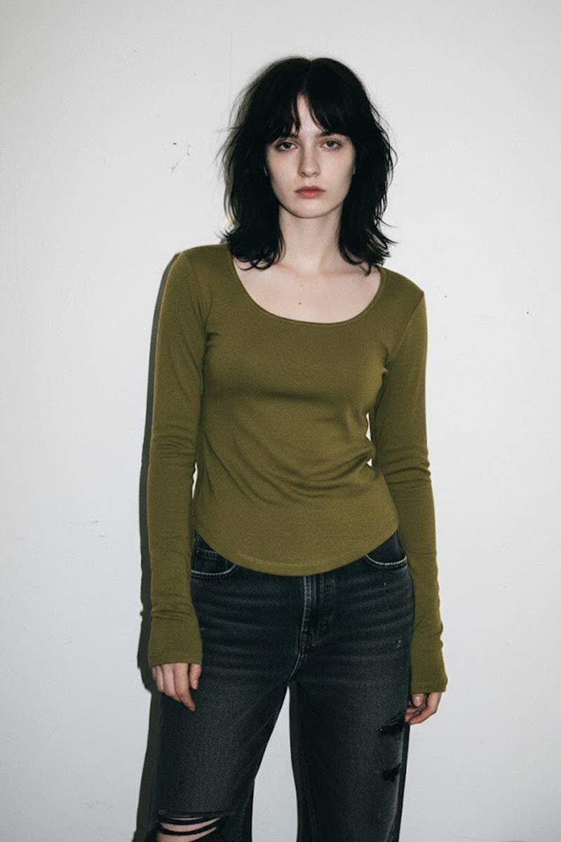 Haki Basic Y2K Uzun Kollu Crop