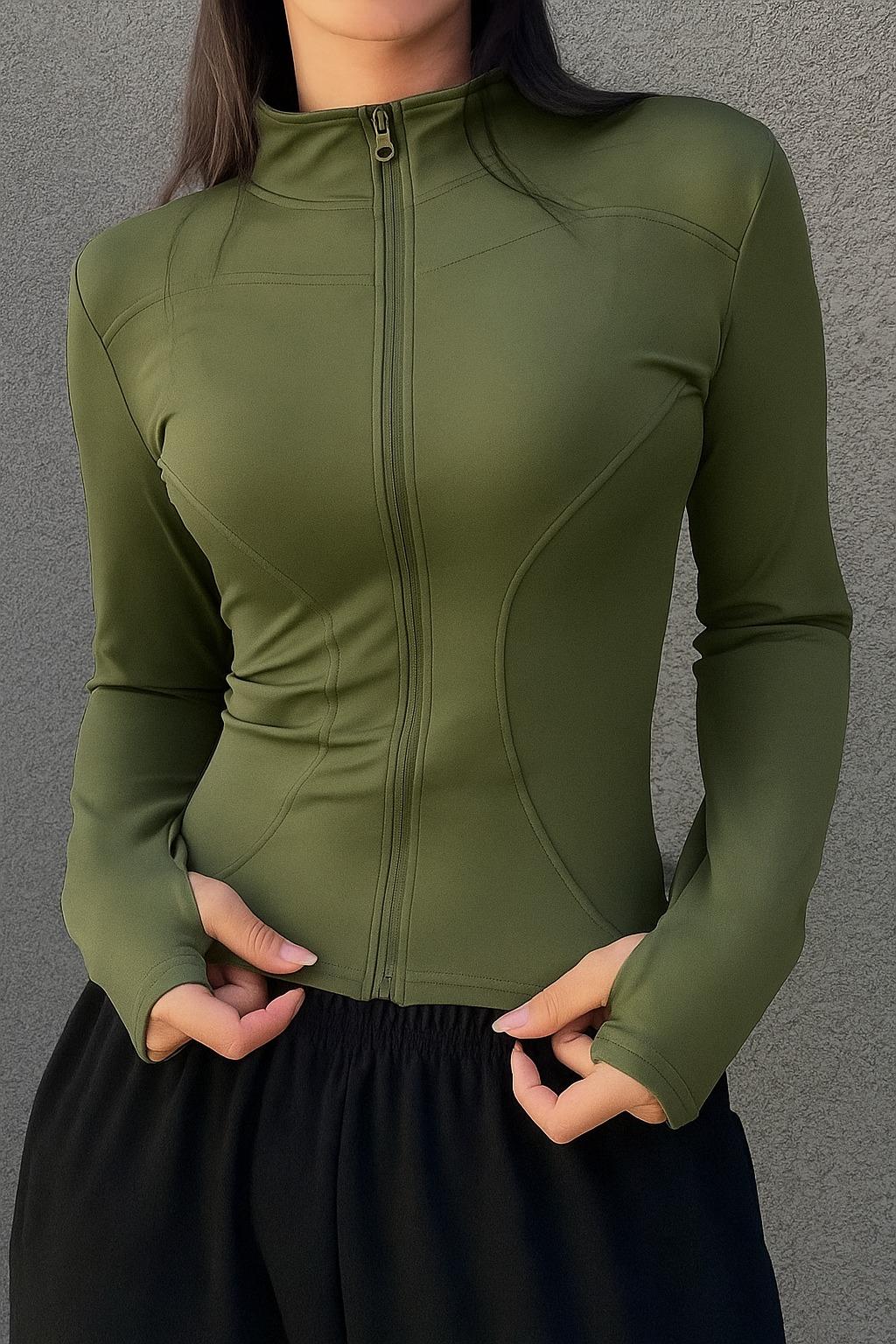 Haki Parmaklı Street Y2K Crop Hırka