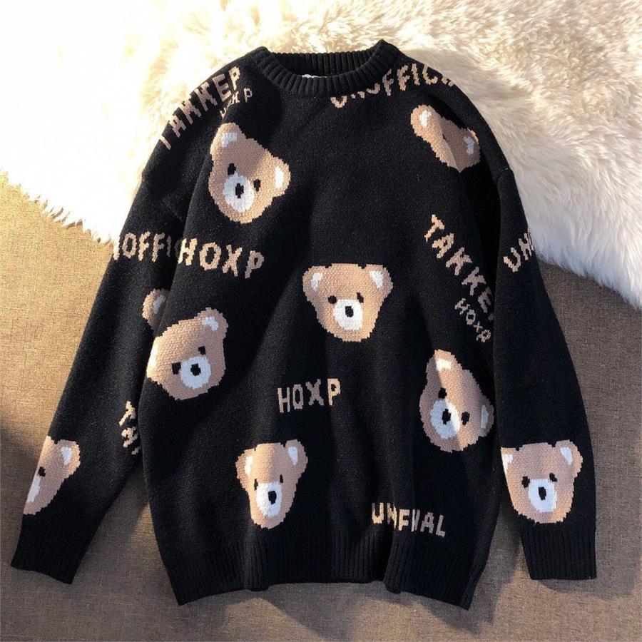 Hoxp Bear Siyah Oversize Kazak