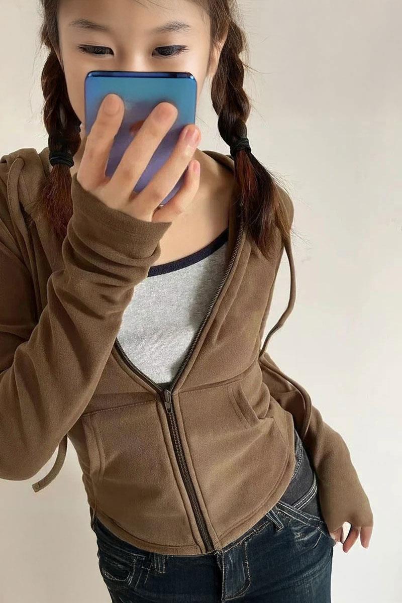 Kahverengi 3 İplik Şardonsuz Y2K Hırka 