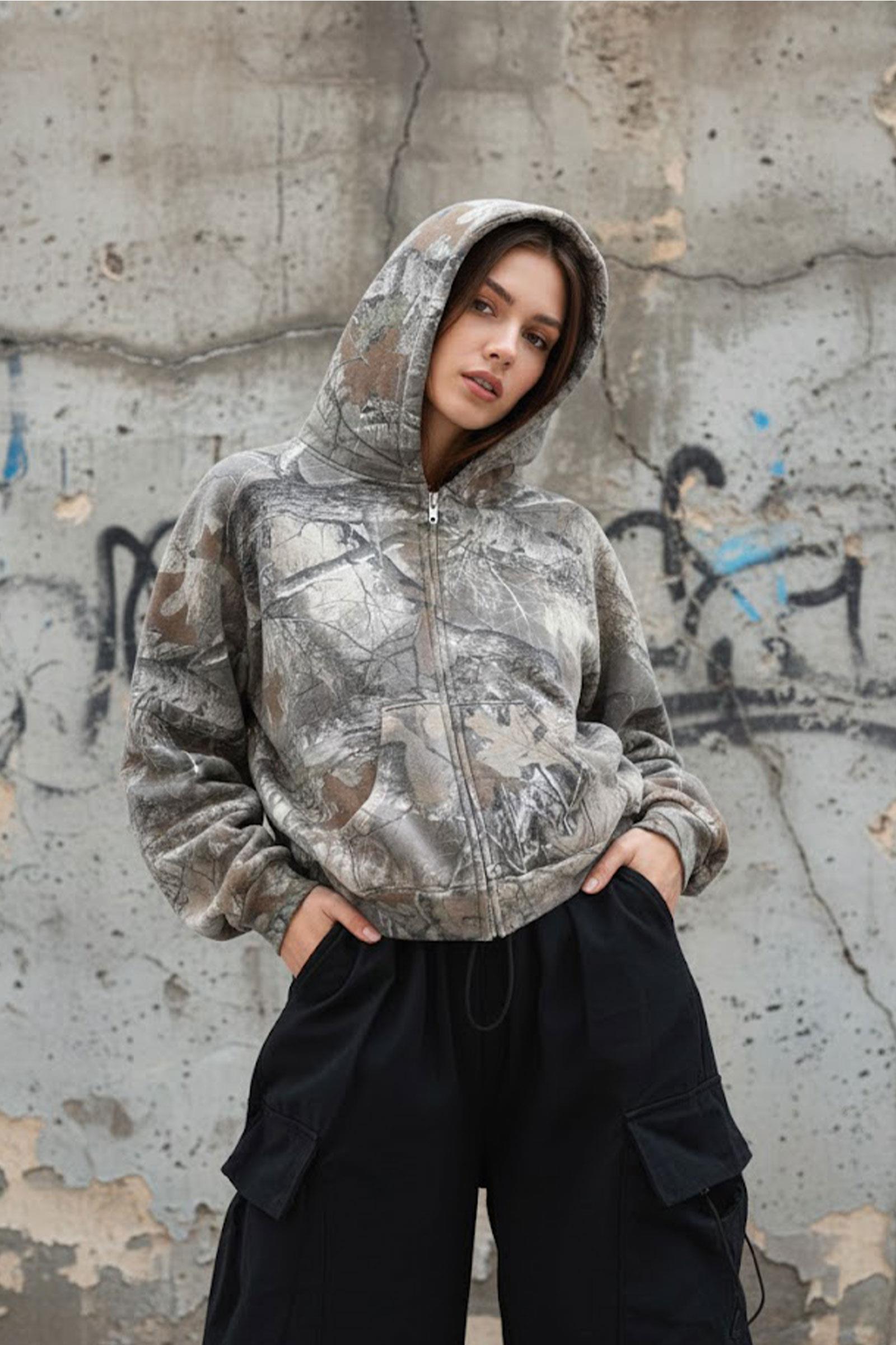 Kamuflaj Outdoor Unisex Kapüşonlu Hırka