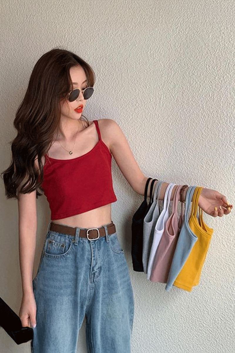 Kırmızı Harajuku Y2K Askılı Crop