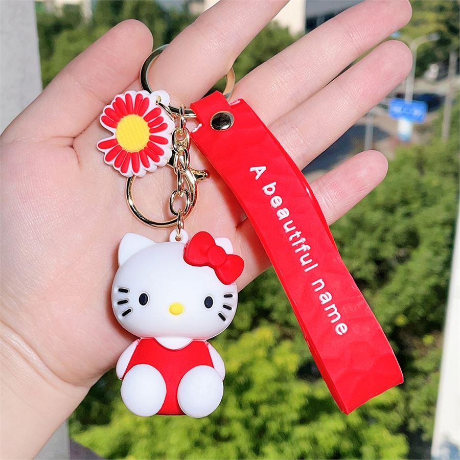 Kırmızı Oturan Hello Kitty Silikon Anahtarlık