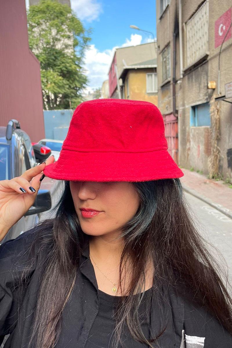 Kışlık Kırmızı Unisex Bucket Şapka