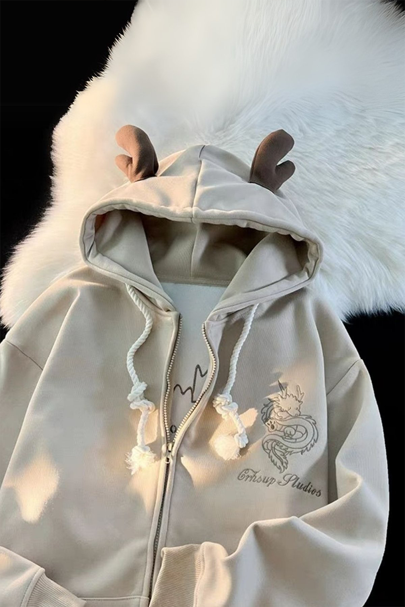 Krem Dragon Baby Kapüşonlu Unsiex Hırka