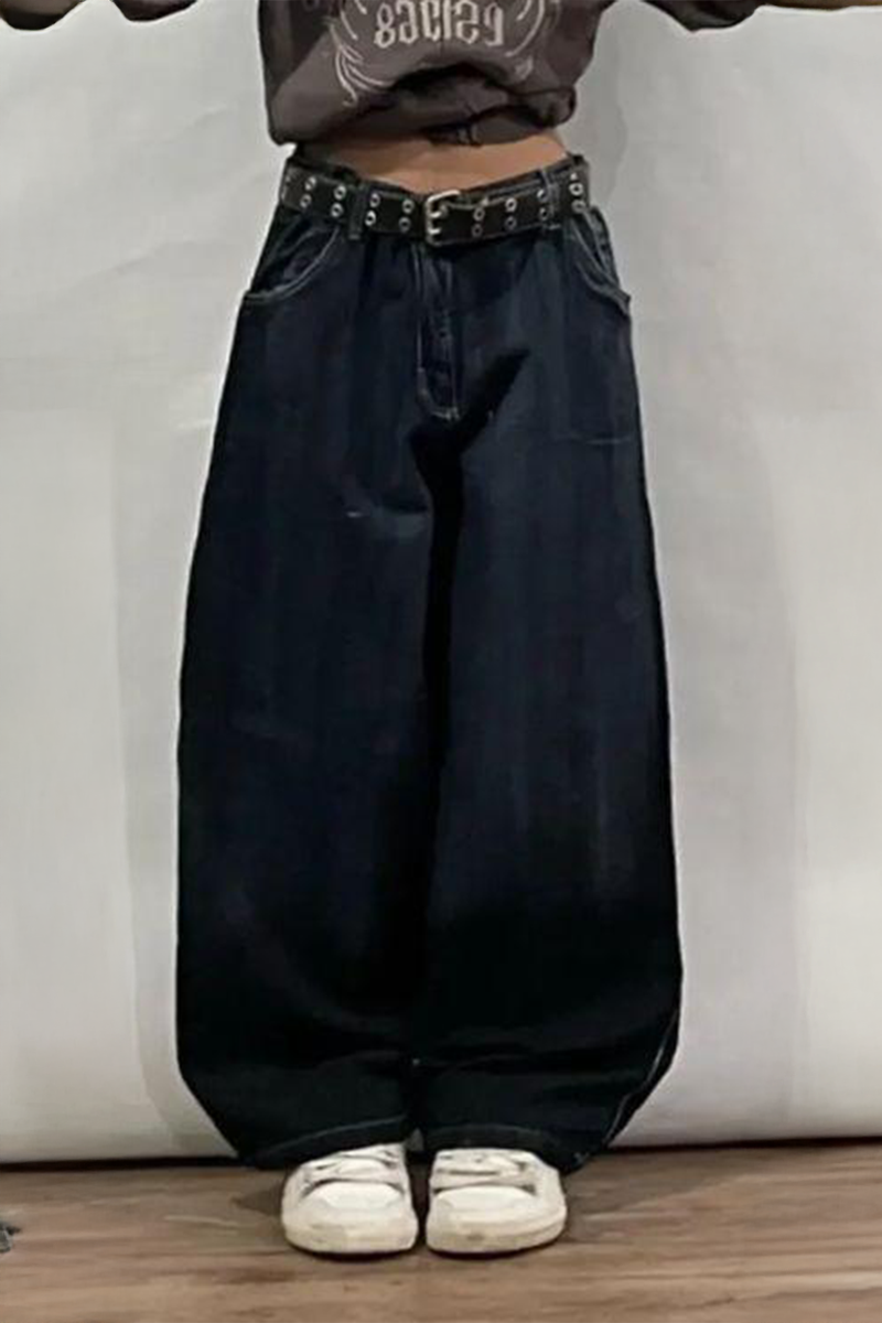 Lacivert Dragon Vintage Yıkamalı Baggy Y2K Pantolon