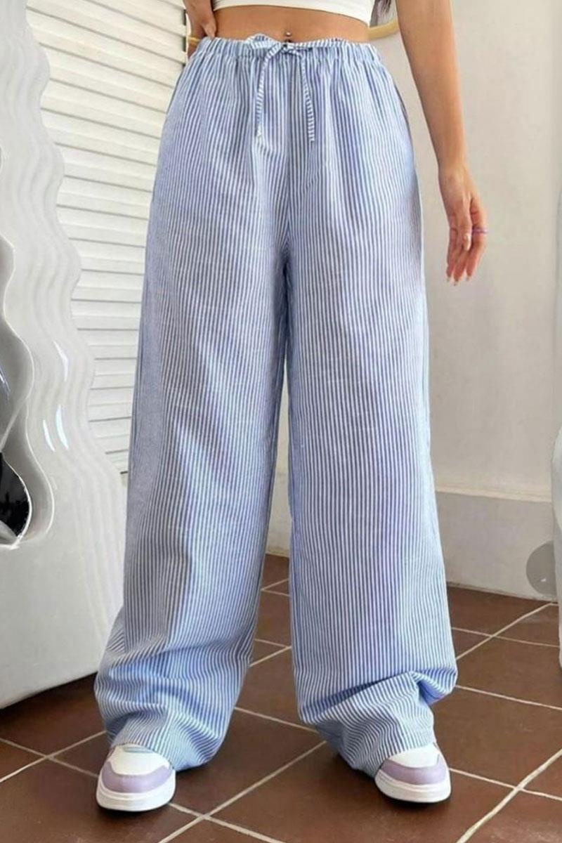 Mavi Çizgili Beli Lastikli Harajuku Eşofman