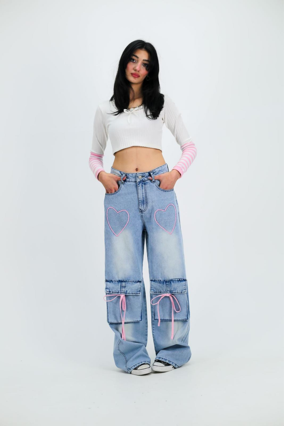 Mavi Jean Heart & Ribbon Cepli Baggy Kot Pantolon