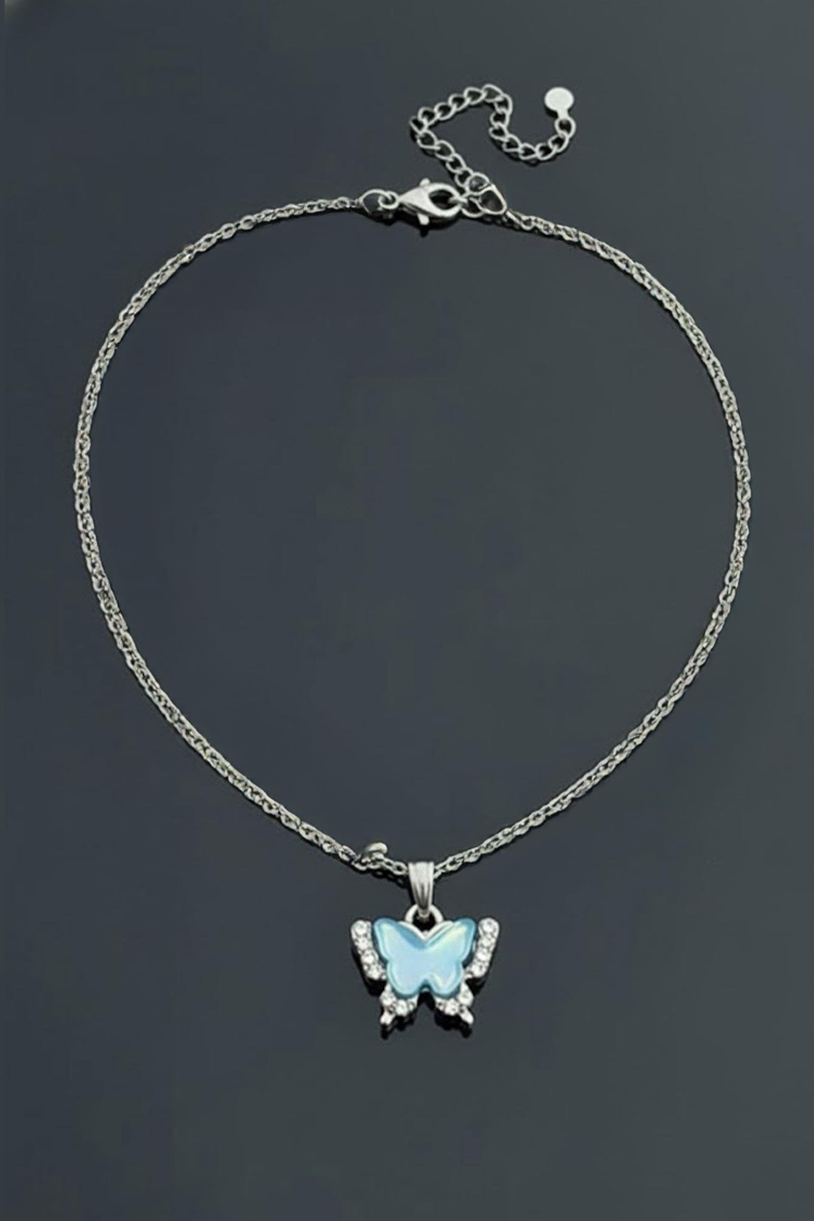 Mavi Kelebek Taşlı Couple Çift Kolye