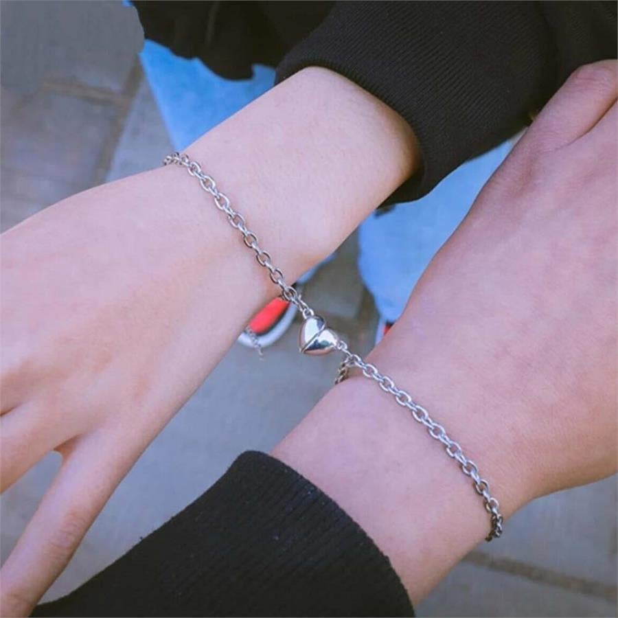 Mıknatıslı Kalp Silver Çift Bileklik