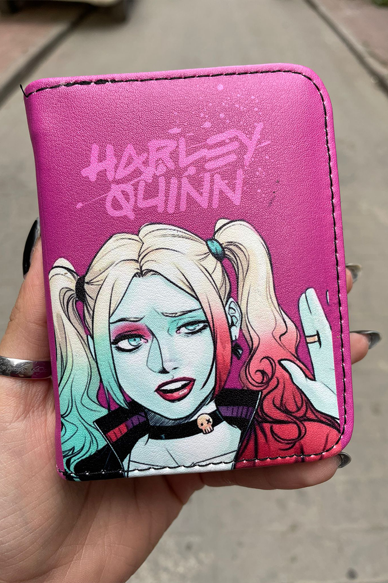 Neon Pembe Harley Quinn Grafiti Kısa Cüzdan