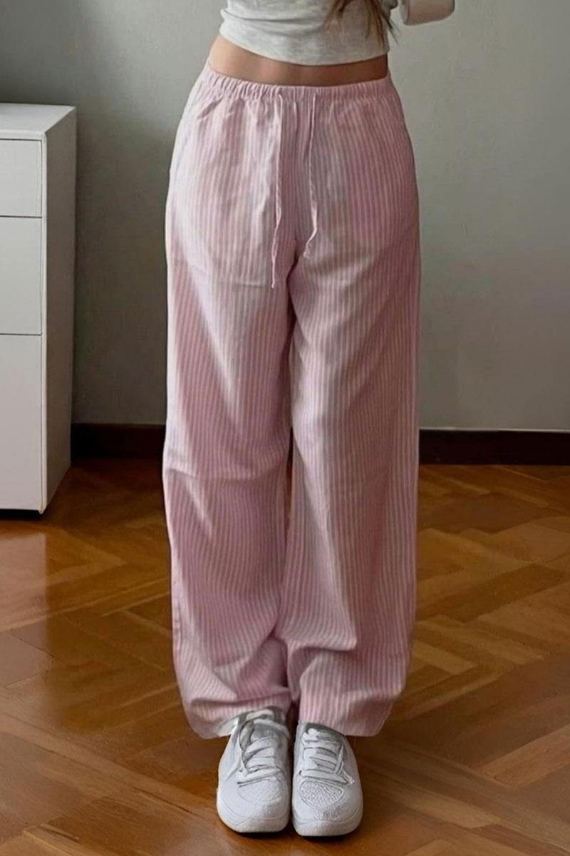 Pembe Çizgili Beli Lastikli Harajuku Eşofman