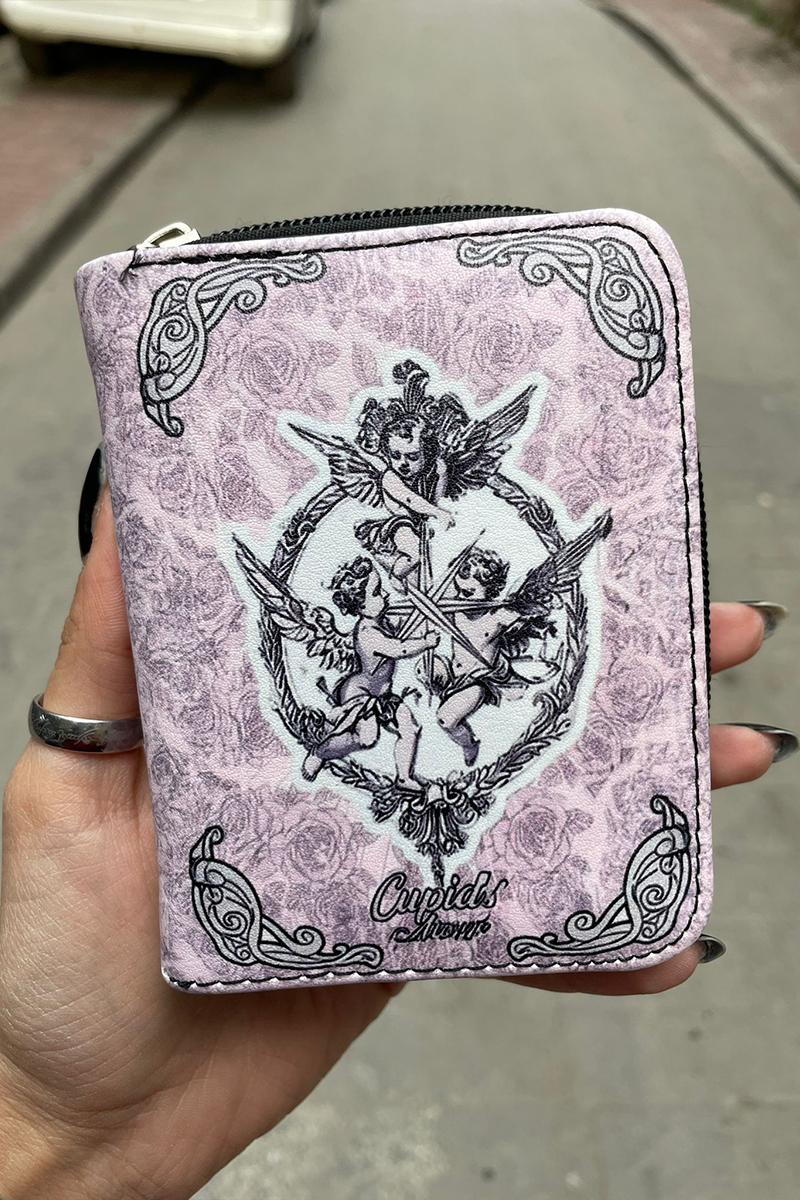 Pembe Cupids Arrow Rose Background Kısa Cüzdan