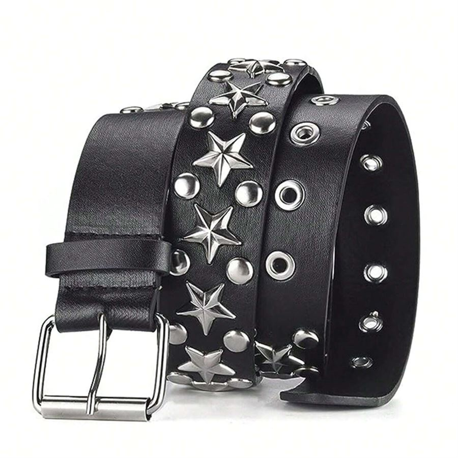 Perçinli Star Punk Suni Deri Kemer
