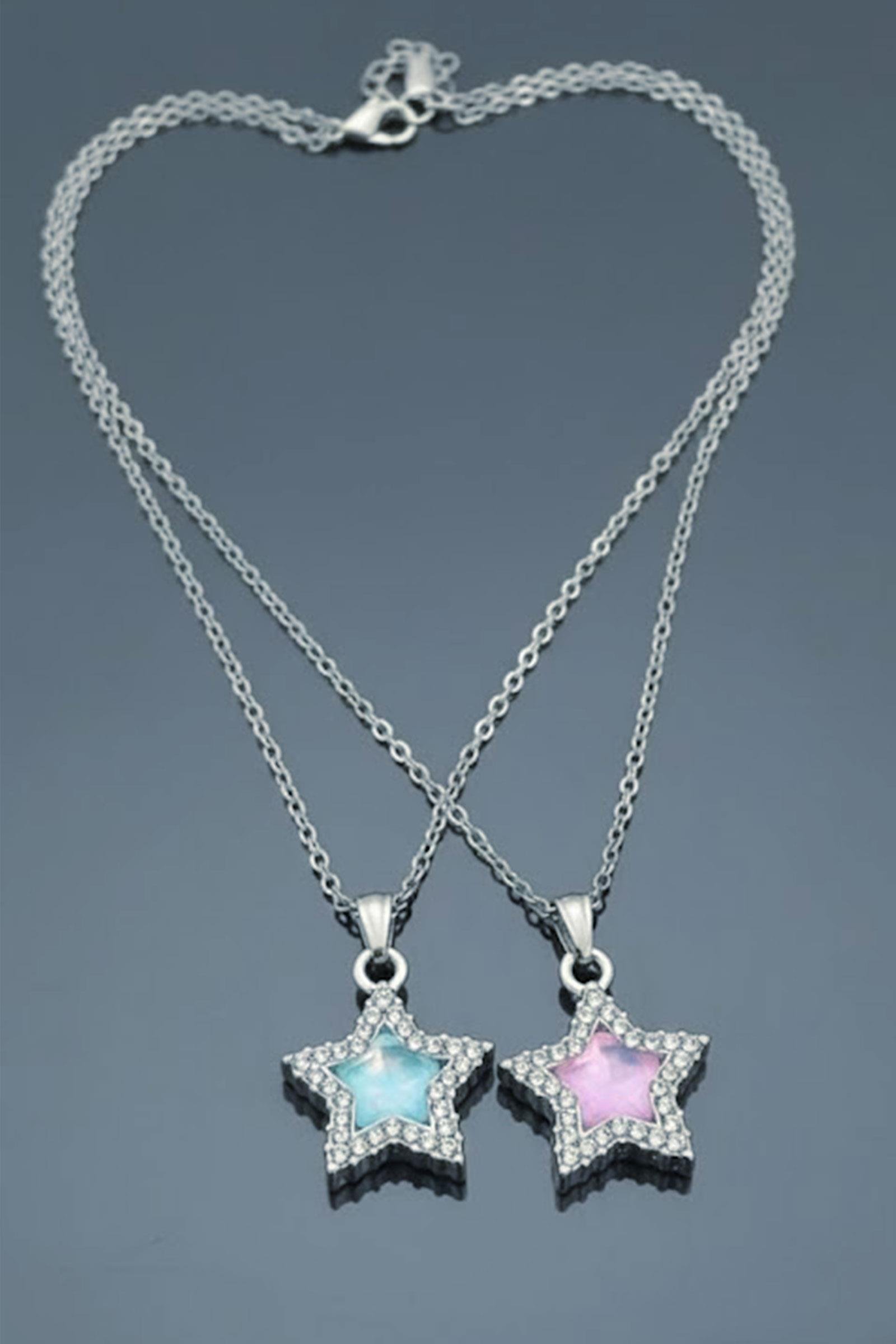 Renkli Yıldız Taşlı Couple Çift Kolye