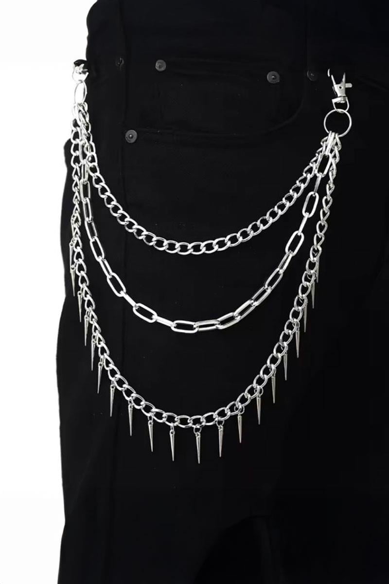 Silver 3 Zincir Dikenli Gotik Pantolon Zinciri