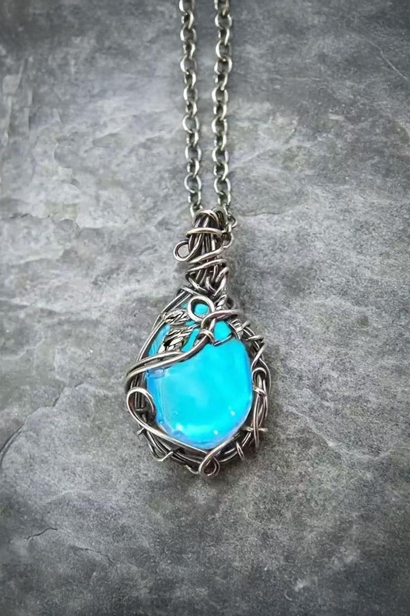 Silver Aura Blue Moonstone Damla Kolye