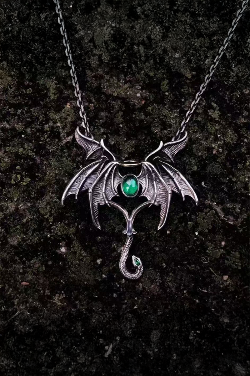 Silver Dragon Wing Demon Necklace Kolye
