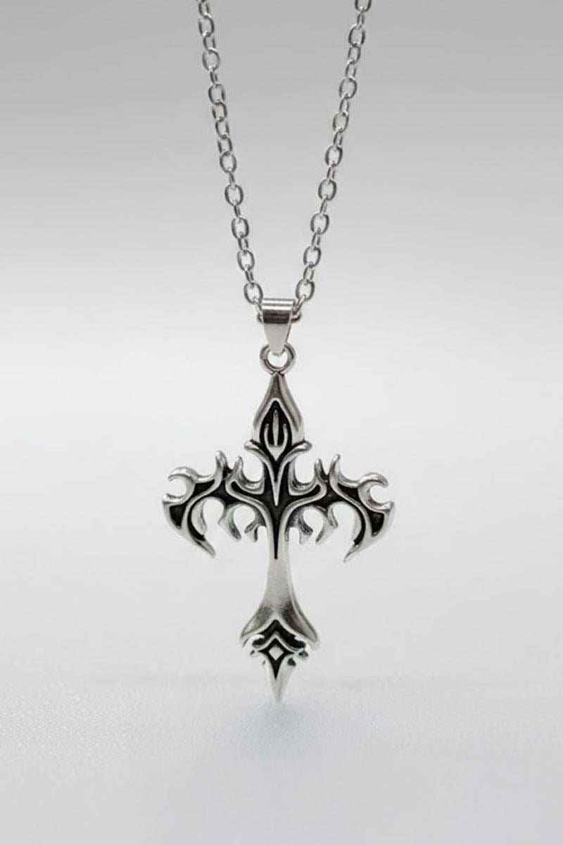 Silver Gotik Tribal Haç Kolye