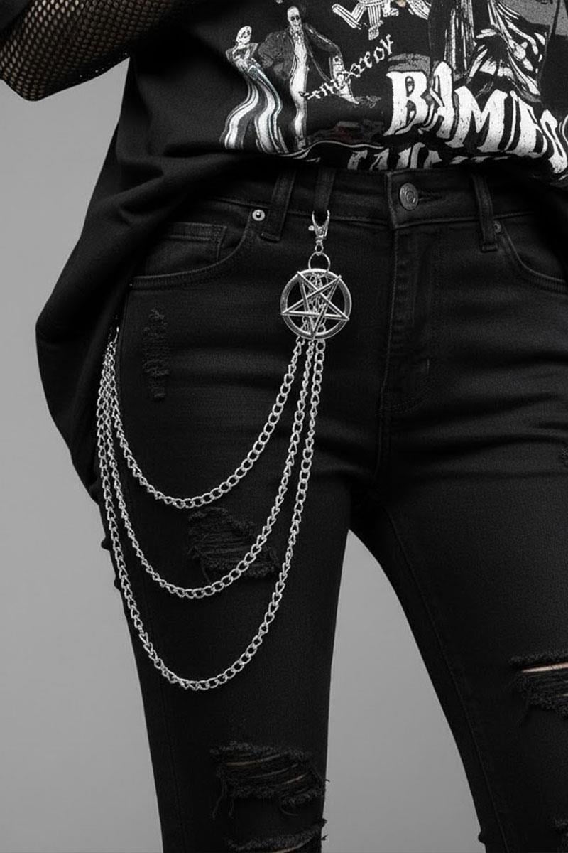 Silver Pentagram Detaylı Üçlü Pantolon Zinciri