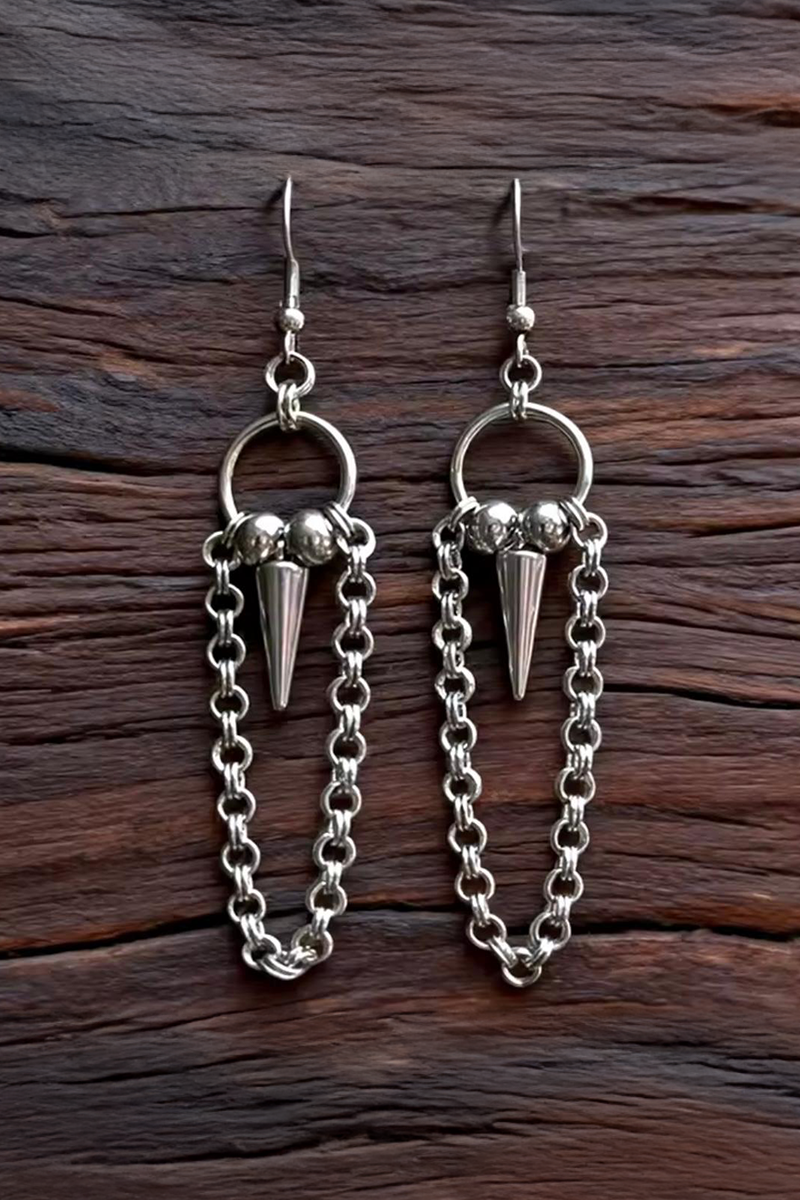 Silver Spike Detaylı Zincirli Sallantılı Küpe