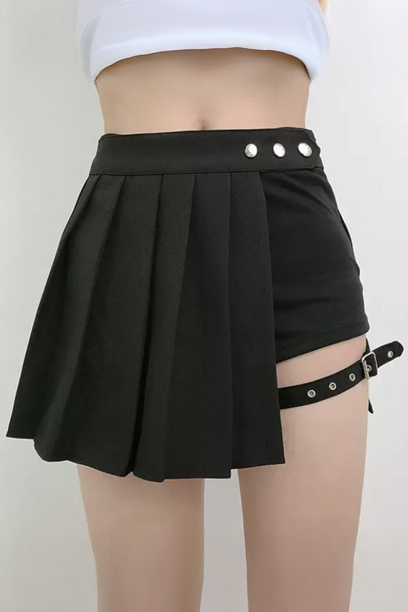 Siyah Anime Harajuku Punk Kemerli Y2K Mini Şortlu Etek