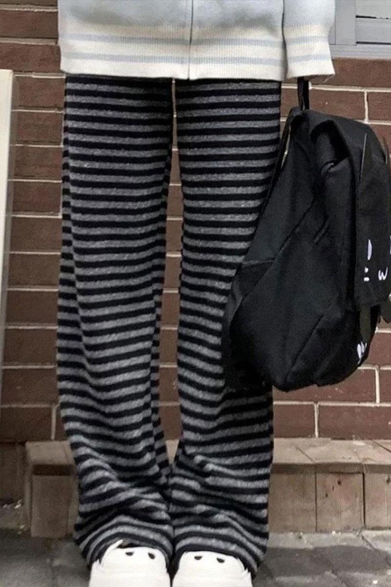 Siyah Antrasit Çizgili Beli Lastikli Y2K Unisex Eşofman