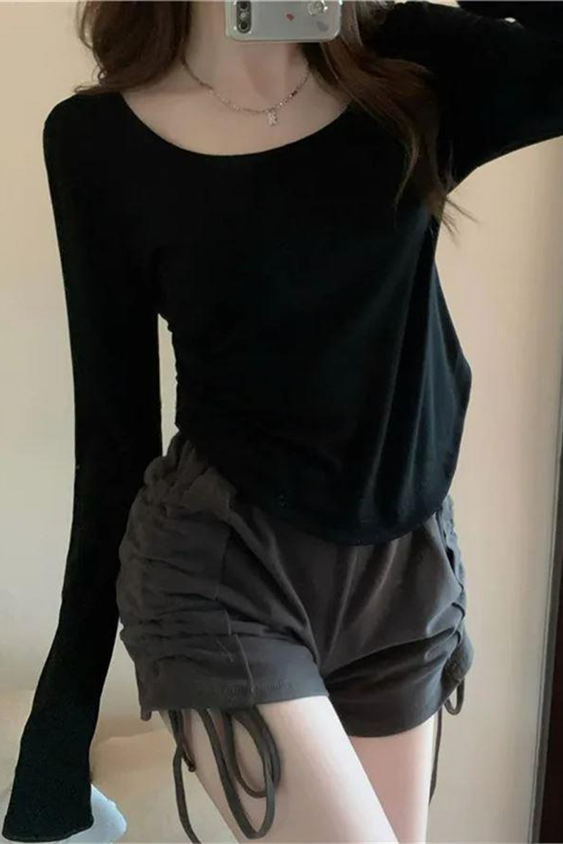 Siyah Basic Uzun Kollu Crop