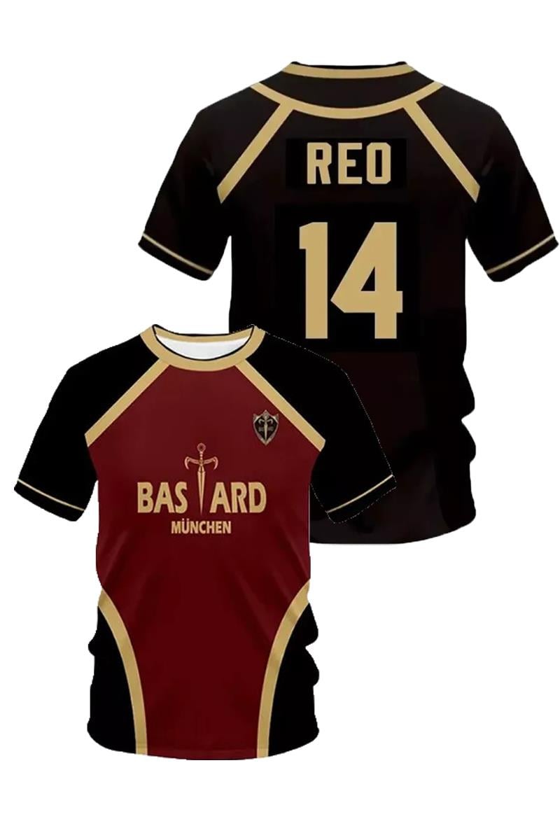 Siyah Bordo Anime Blue Lock 14 Reo Forma Unisex T-shirt