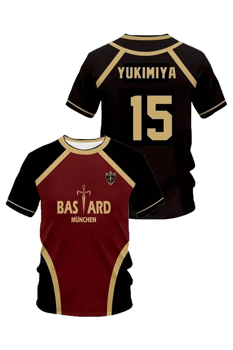 Siyah Bordo Anime Blue Lock 15 Yukimiya Forma Unisex T-shirt