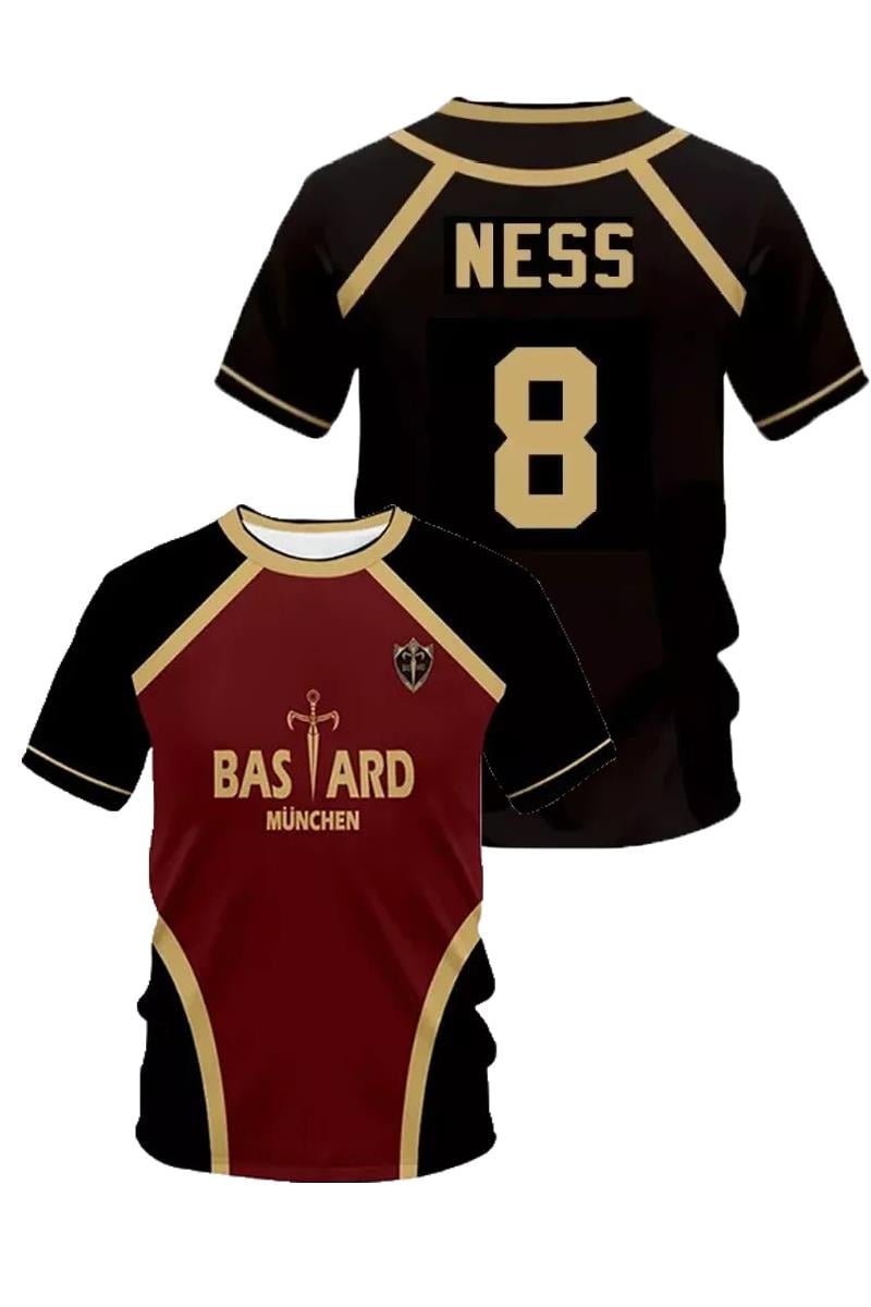 Siyah Bordo Anime Blue Lock 8 Ness Forma Unisex T-shirt