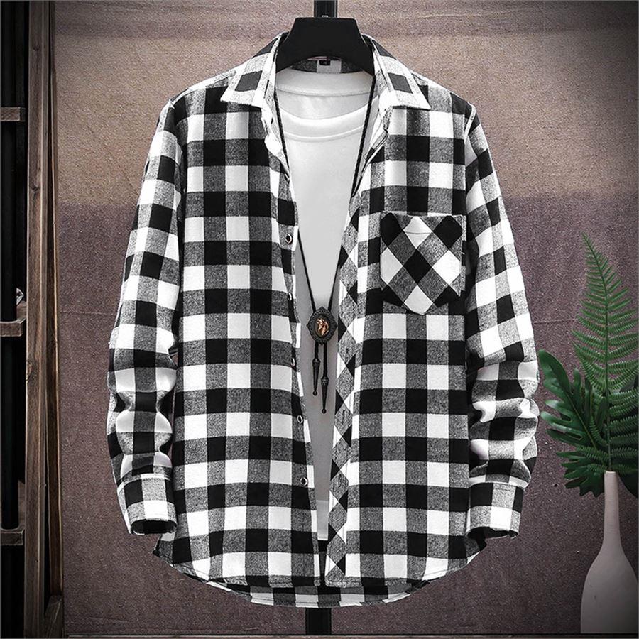 Siyah Ekoseli Beyaz Oversize Kalıp Oduncu Gömlek