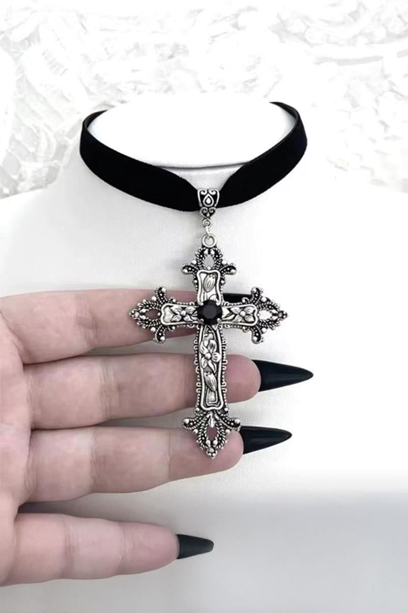 Siyah Gothic Cross Vintage Kadife Tasma