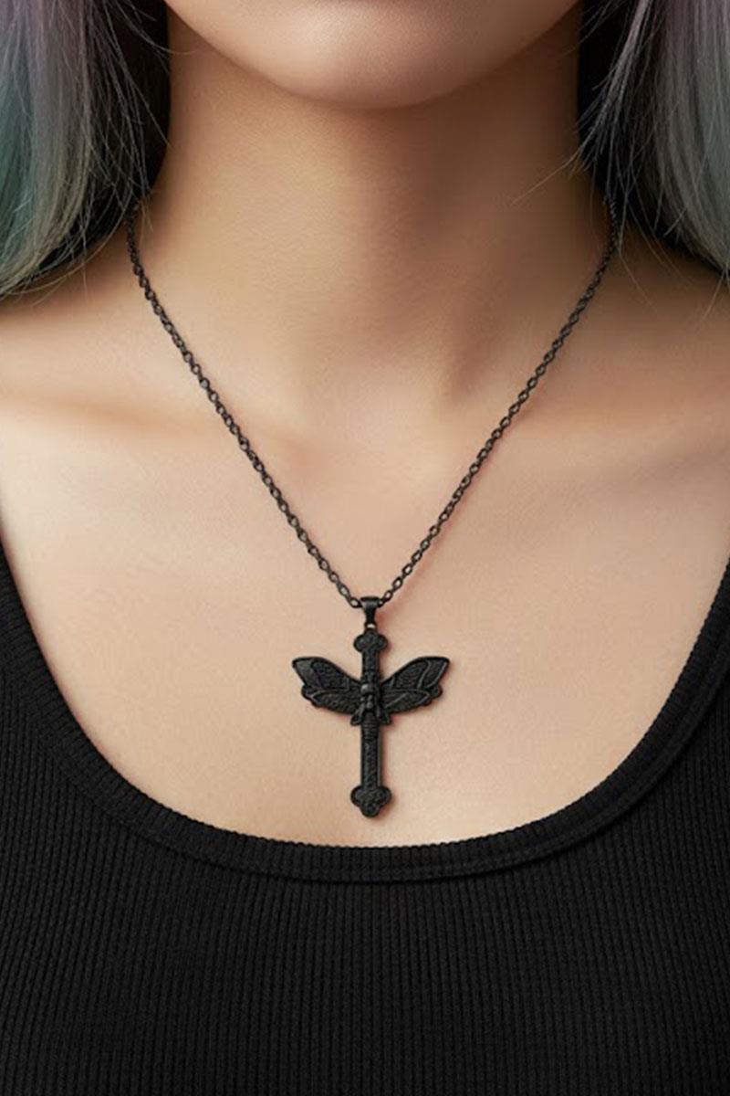 Siyah Gotik Butterfly Skull Motifli Kolye