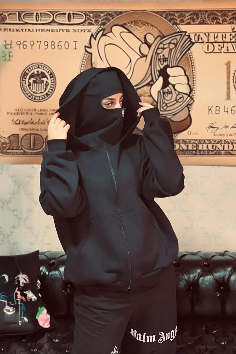 Siyah Kar Maskeli Samuray Kapüşonlu Sweatshirt