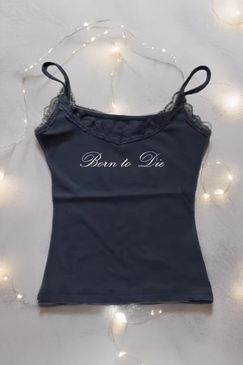 Siyah Lana Del Rey Born To Die Dantel Yakalı Gotik Y2K Askılı Crop