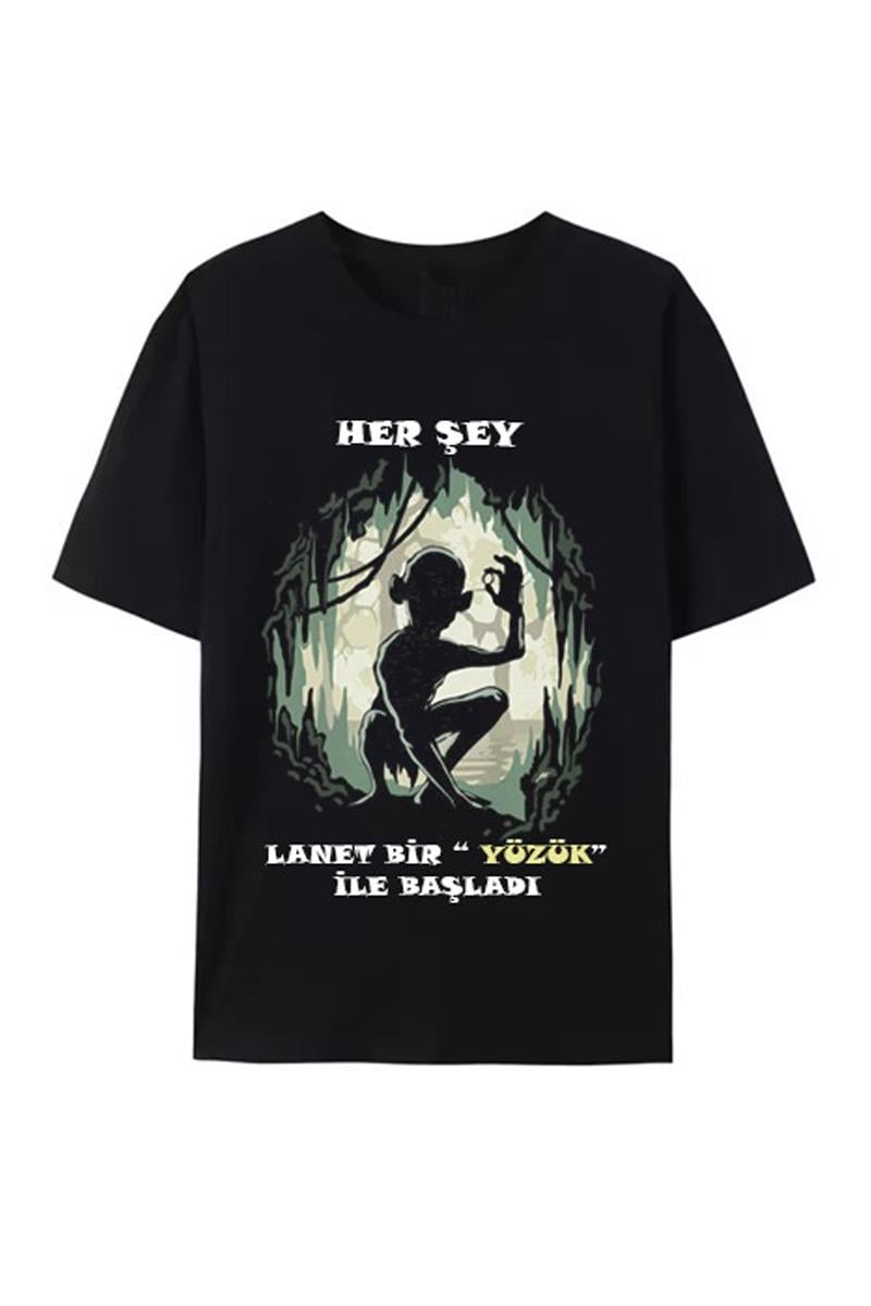 Siyah Lord Of The Rings - Gollum ve Yüzüğü Unisex T-shirt