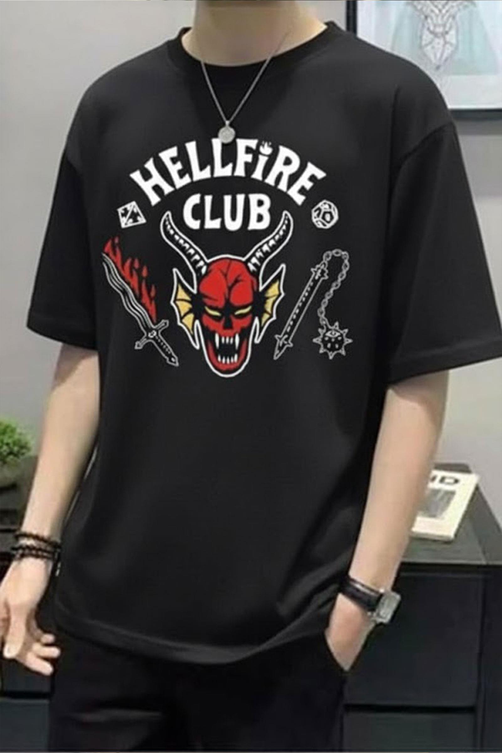 Siyah Stranger Things Hellfire Club Unisex T-Shirt 