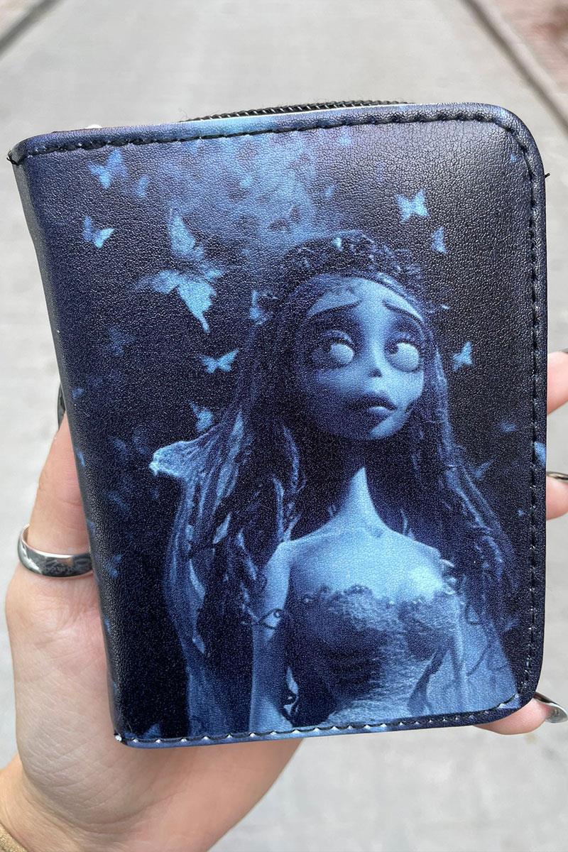 Siyah Tim Burton Corpse Bride Emily Baskılı Kısa Cüzdan