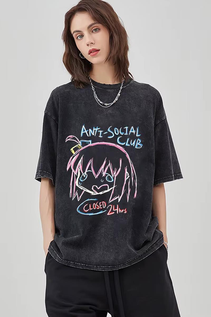 Siyah Yıkamalı Anti Social Club T-shirt