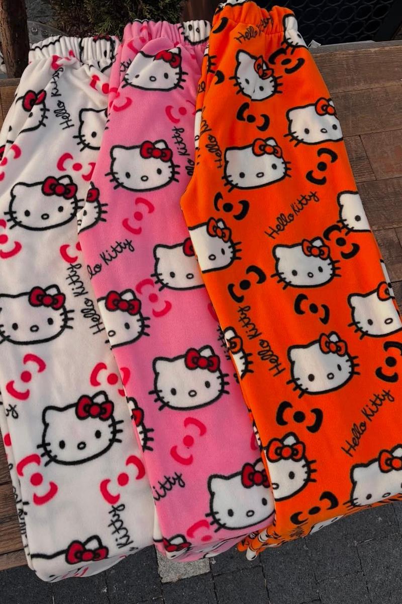 Turuncu Hello Kitty Collage Halloween Peluş Eşofman