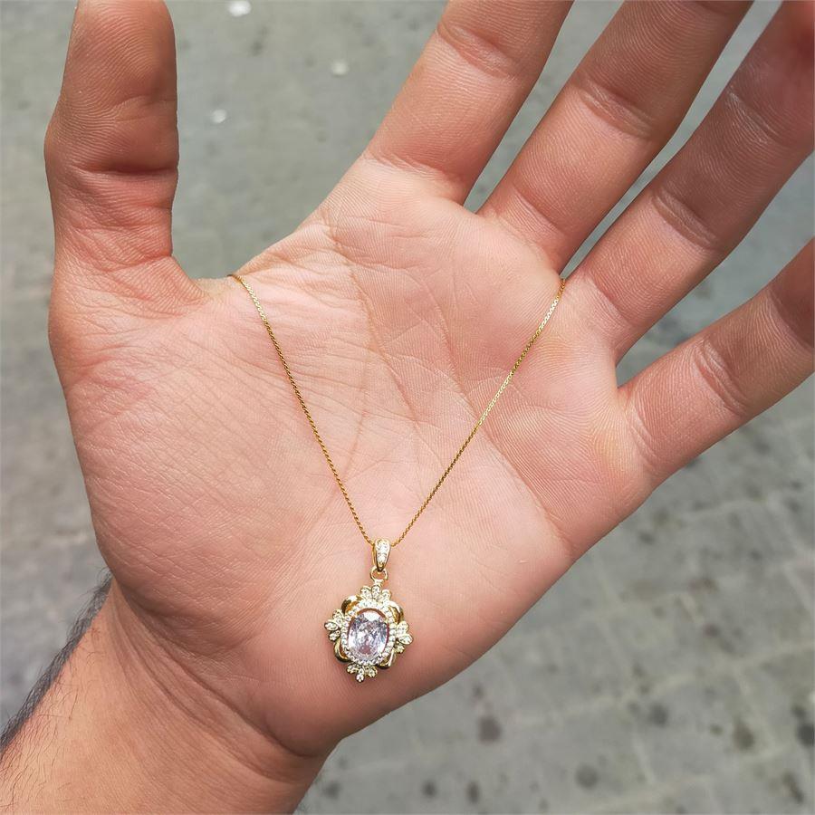 Vintage Taşlı Gold Zincirli Kolye