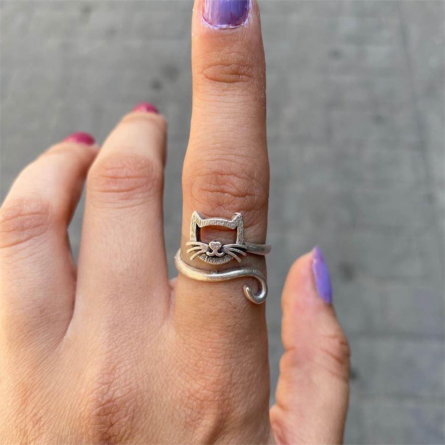 Yeni Bıyık Detaylı Kedi Yüzü Yüzük